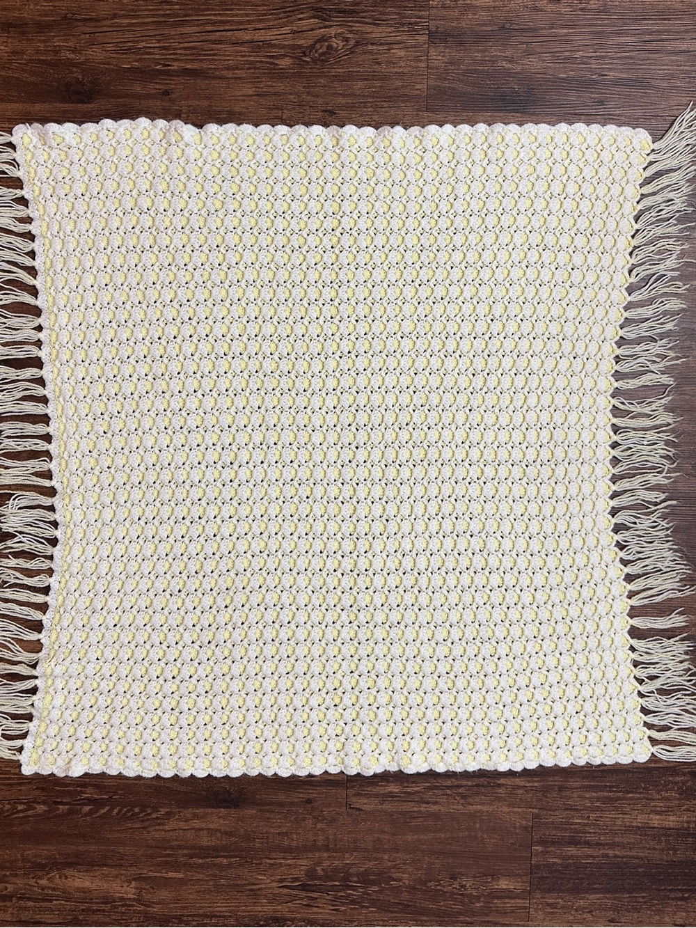 Handwoven Cream and Yellow Bath Mat with Fringe